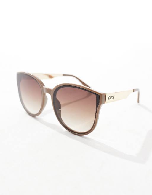quay australia date night tan brown oversized round sunglasses eyewear NEW Quay date night round sunglasses in brown | ASOS main image 2