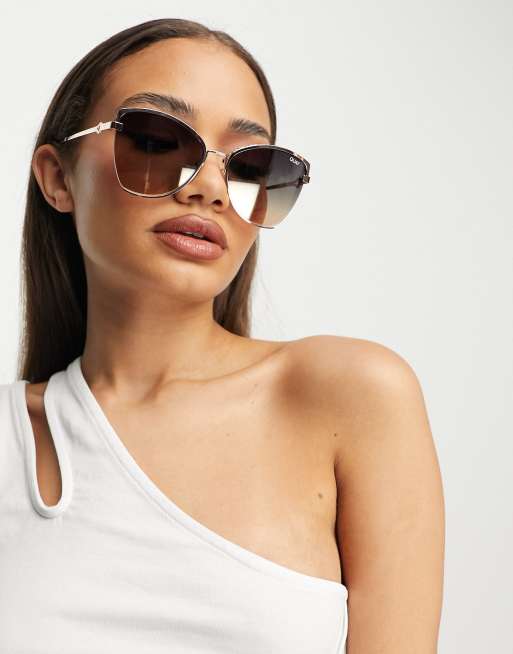 Quay – Dusk to Dawn – Verzierte Cat-Eye-Sonnenbrille in Roségold