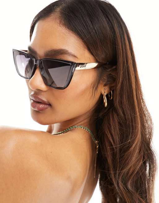 Quay face card Eye-Bi cat eye sunglasses in shiny black and gold