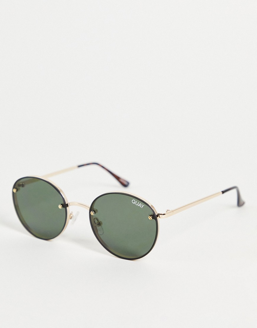 Quay - Farrah - Uniseks ronde zonnebril in goud met groene glazen