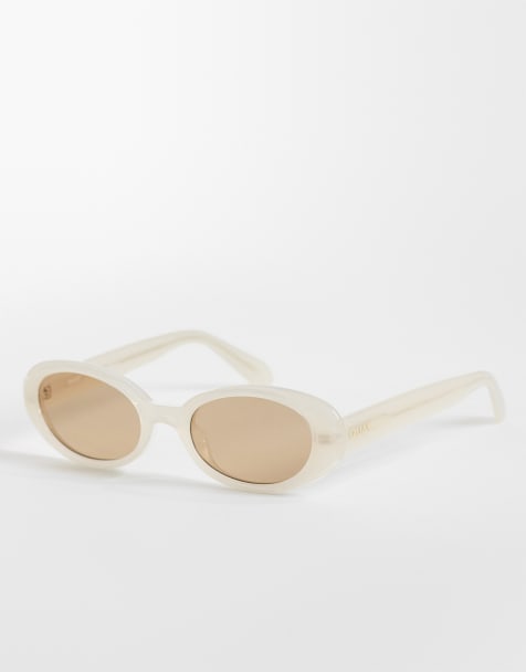 Quay – Felt Cute – Kremowe owalne okulary przeciwsłoneczne z brązowymi soczewkami - view 1