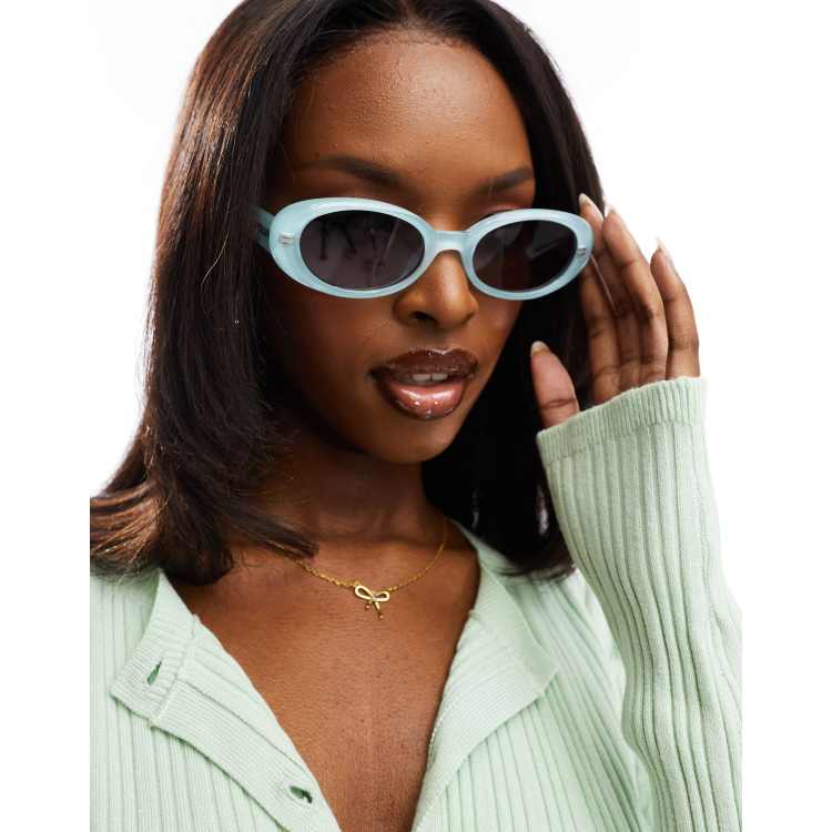 Quay felt cute oval sunglasses in mint | ASOS