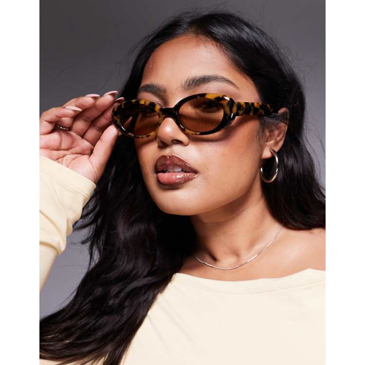 Quay Australia Felt Cute Oval Sunglasses - tortoiseshell Quay felt cute slim oval sunglasses in tortoiseshell with  main image 2