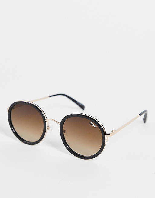 Sunglasses Quay Firefly unisex round sunglasses in black with brown lens 