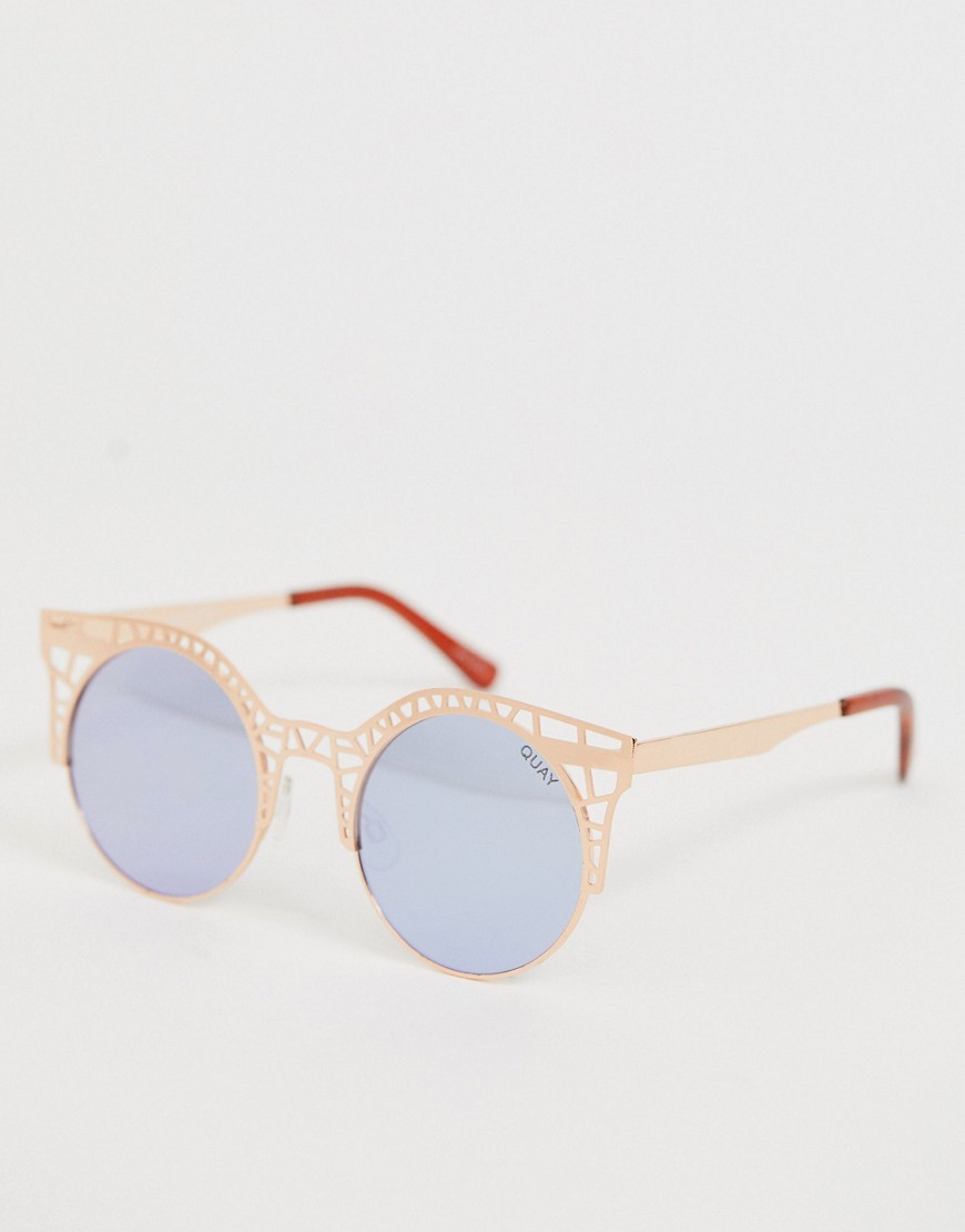 Quay Fleur Wire Frame Round Sunglasses-Gold