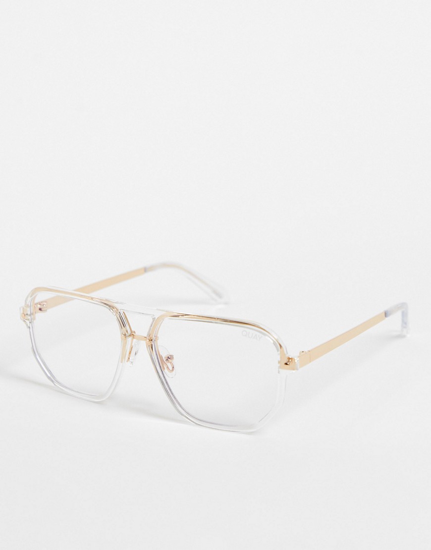 quay front row blue light aviator glasses in clear