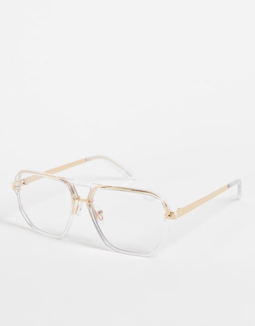 Quay Front Row blue light aviator glasses in clear ASOS
