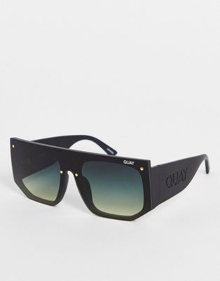 Quay Fully Booked shield sunglasses in black and green ombre