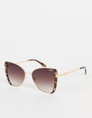 Quay Glow Up cat eye sunglasses in gold tortoiseshell