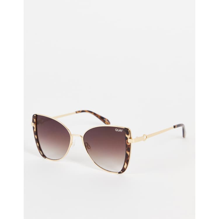 Quay Glow Up cat eye sunglasses in gold tortoiseshell | ASOS display picture 1
