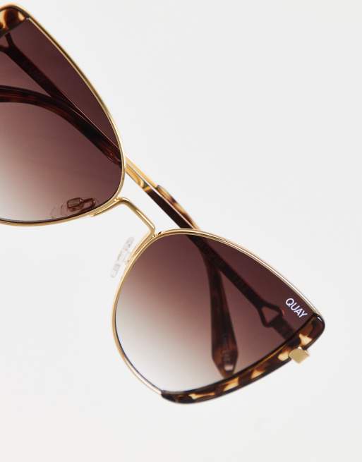 Quay Glow Up cat eye sunglasses in gold tortoiseshell | ASOS display picture 2