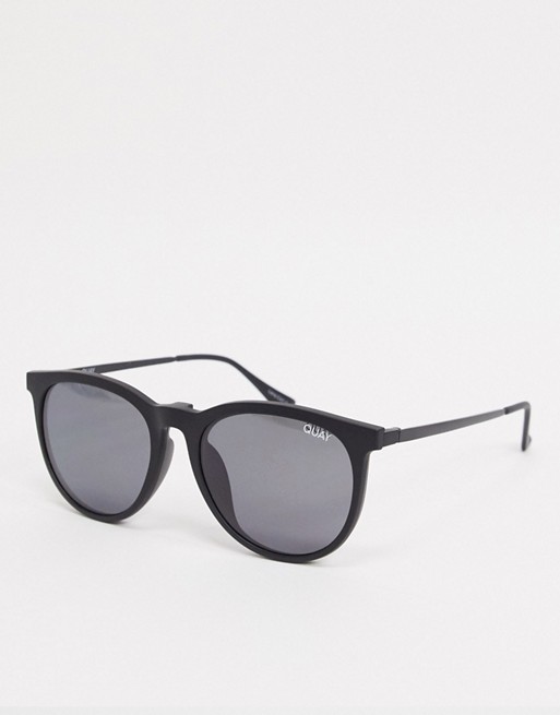 Quay Great Escape Clip On unisex round sunglasses in black