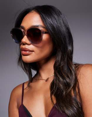 Quay - Guess Again - Lunettes de soleil rondes oversize avec verres dégradés - Rose transparent