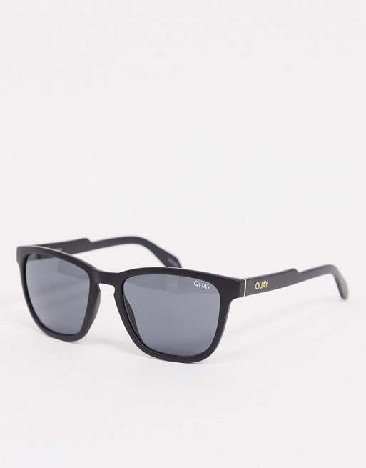 Quay Hardwire mens square sunglasses with polarised lens in black