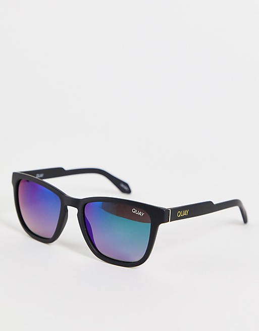 Quay Hardwire unisex square sunglasses in black with navy lens