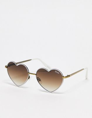 Quay Heartbreaker heart shaped sunglasses in bone  - ASOS Price Checker