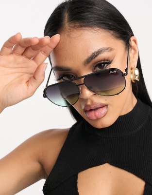 Quay High Key aviator sunglasses in black and mint gradient