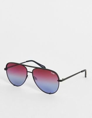 Quay High Key aviator sunglasses in black blue ombre