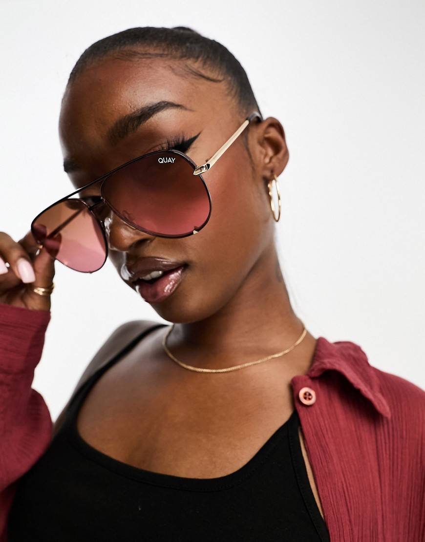 quay high key aviator sunglasses in brown and gold