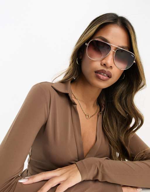 Quay High Key aviator sunglasses in gold brown | ASOS