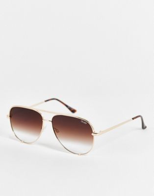 Quay High Key aviator sunglasses in gold brown