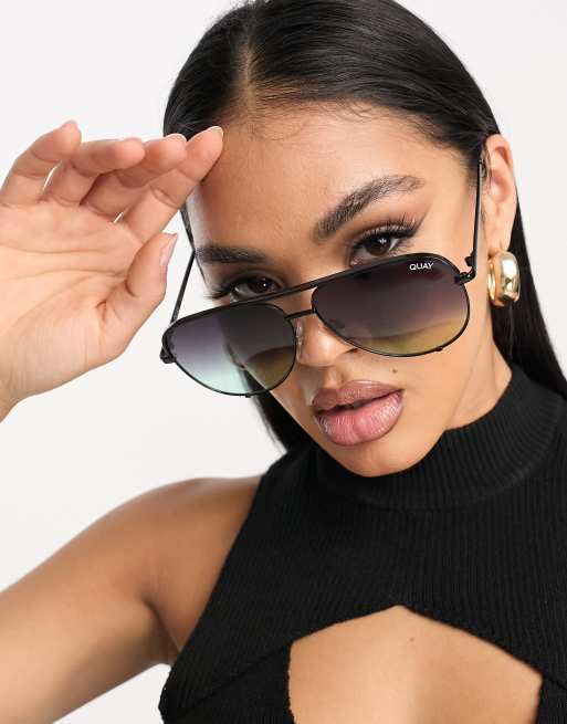 Quay - High Key - Aviator zonnebril in zwart en mintgroen met kleurverloop