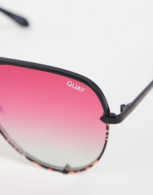 Quay – High Key – Czarno-koralowe okulary przeciwsłoneczne typu aviator , 4 z 4