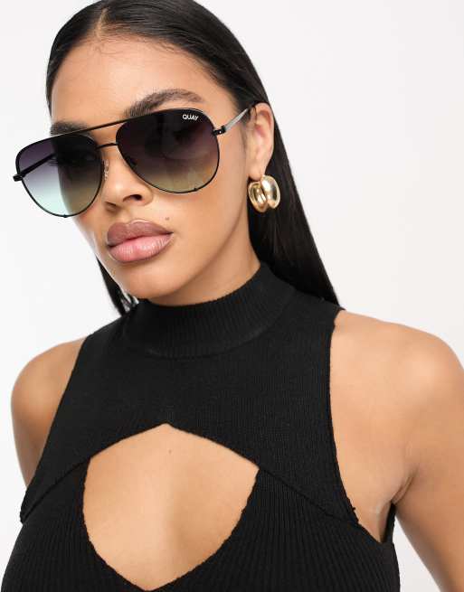 Quay – High Key – Czarno-miętowe okulary przeciwsłoneczne typu aviator, 3 z 4