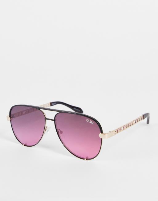 Quay High Key Links aviator sunglasses in gold pink 