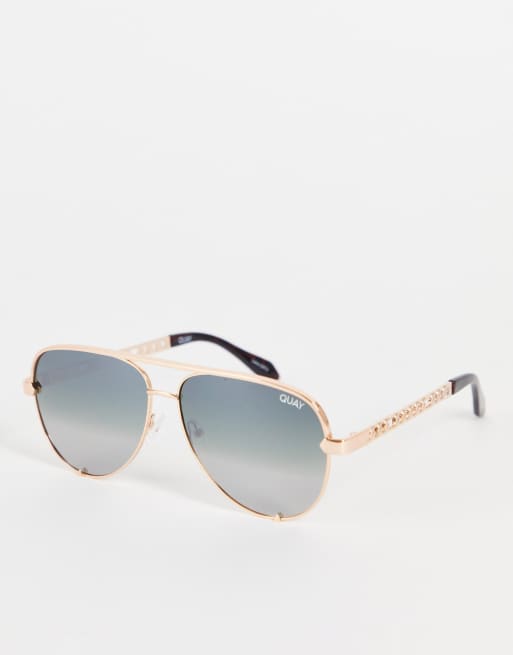 Quay – High Key Links – Okulary przeciwsłoneczne typu aviator z różowo-zielonymi cieniowanymi szkłami z polaryzacją