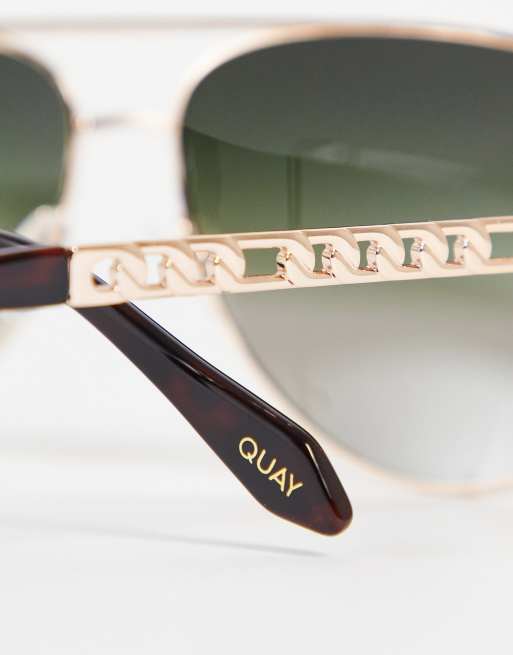 Quay – High Key Links – Roséfärgade pilotsolglasögon med gröna, bleknande, polariserade glas, 4 av 4