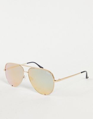 Quay High Key aviator sunglasses in gold - ASOS Price Checker