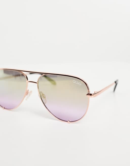 Quay High Key medium aviator festival sunglasses in gold & lavender, 3 of 4