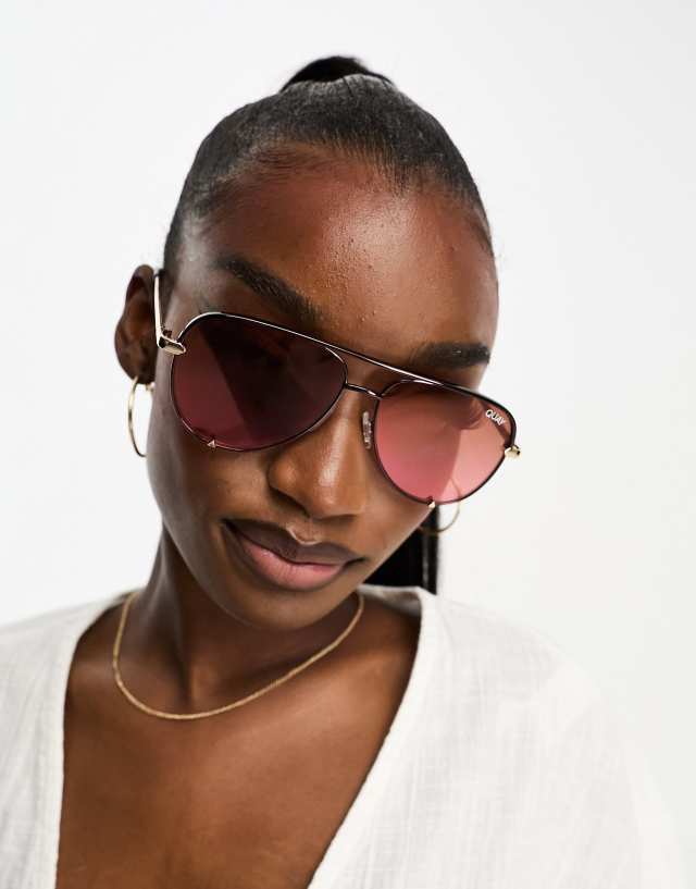 Quay High Key Micro aviator sunglasses in brown and gold