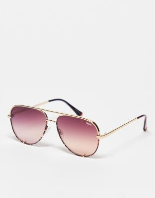 Quay High Key mini aviator sunglasses in gold and peach | ASOS