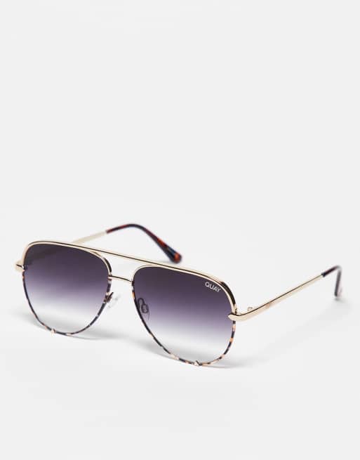 Quay High Key mini aviator sunglasses in gold and tortoiseshell ASOS