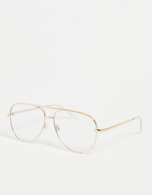 Quay - High Key - Mini-pilotenbril met filter tegen blauw licht in goudkleur