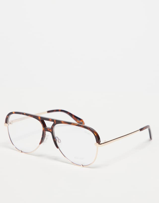 Quay High Key Mini remixed aviator blue light glasses in tortoiseshell