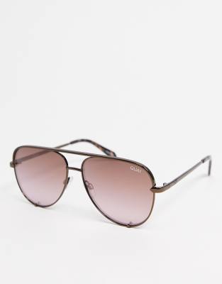 Quay High Key Mini 51mm Aviator Sunglasses In Brown