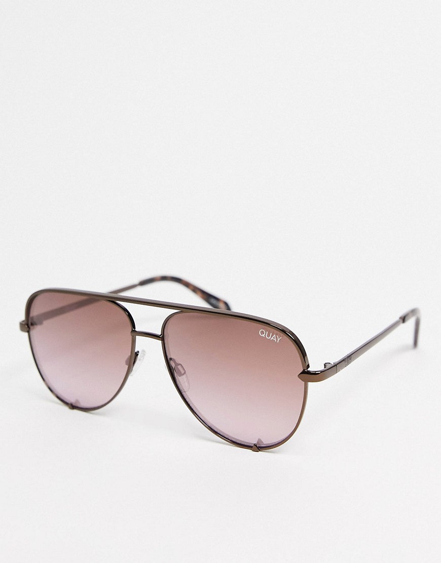 Quay High Key Mini womens aviator sunglasses in bronze-Brown