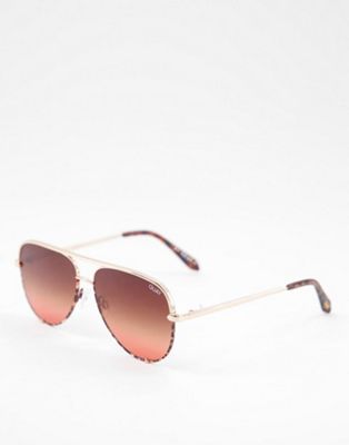 Lunettes de soleil Quay - High Key - Petites lunettes de soleil aviateur à verres marron - Noir