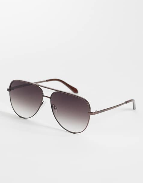 Quay – High Key – Pilotensonnenbrille aus Metall in Schokoladenbraun - view 1