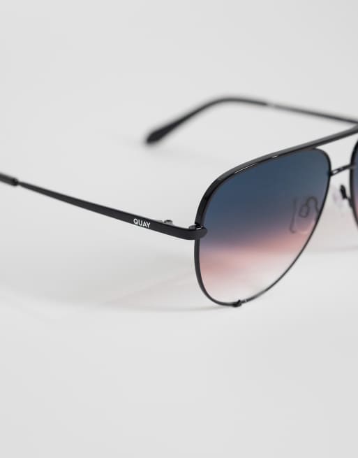 Quay - High Key - Sorte aviator-solbriller i metal med blågrønne skinnende glas, 2 af 3