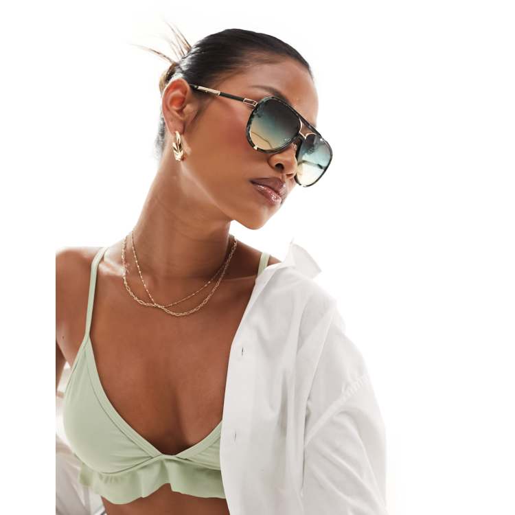 Quay high profile aviator sunglasses in emerald tort and  display picture 1