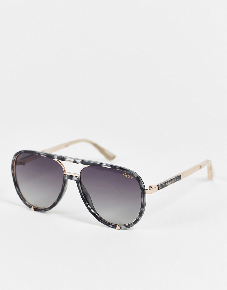 quay - high profile luxe - svarta spräckliga pilotsolglasögon med polariserade glas-brun/a