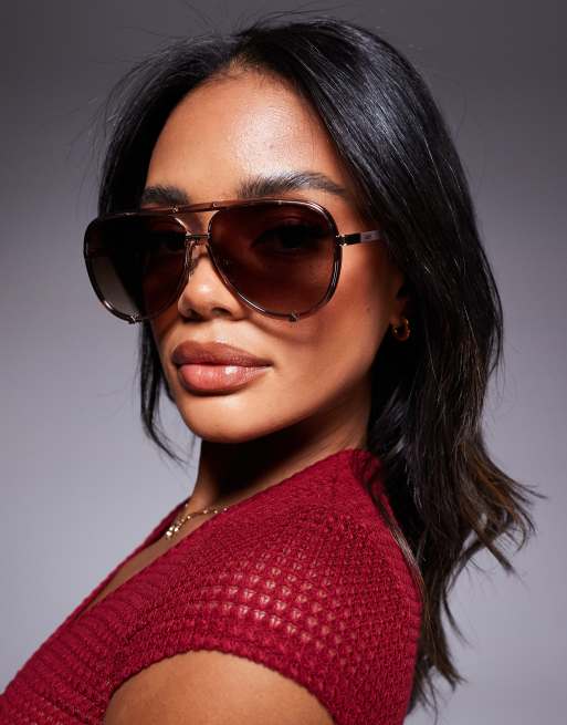 Quay High Profile sunglasses in clear pink with brown lens 