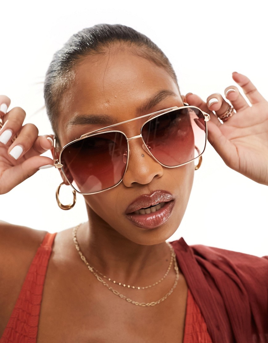 Shop Quay High Roller Oversized Square Sunglasses In Gold And Ruby Gradient