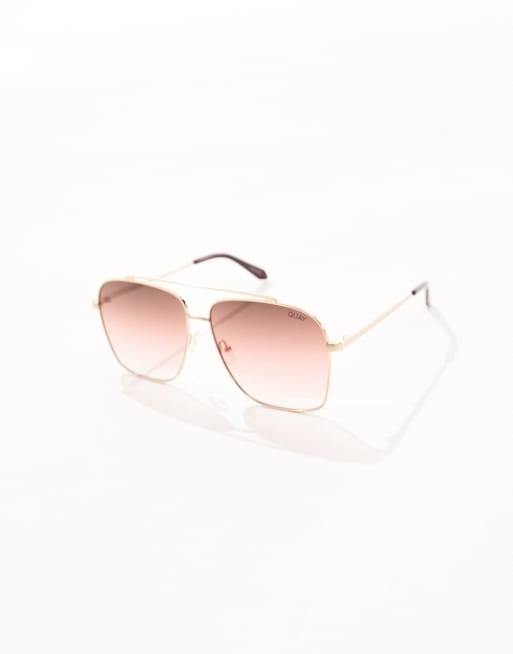 quay australia high roller gold & pink oversized square aviator sunglasses NEW SWEET TALKER Square Aviator Sunglasses with Gold Trim – Quay  main image 4