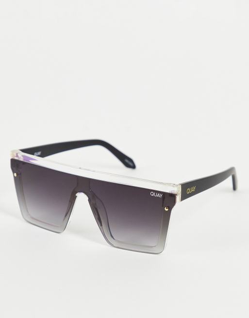Quay – Hindsight – Damensonnenbrille mit flachem Brauensteg in Schwarz