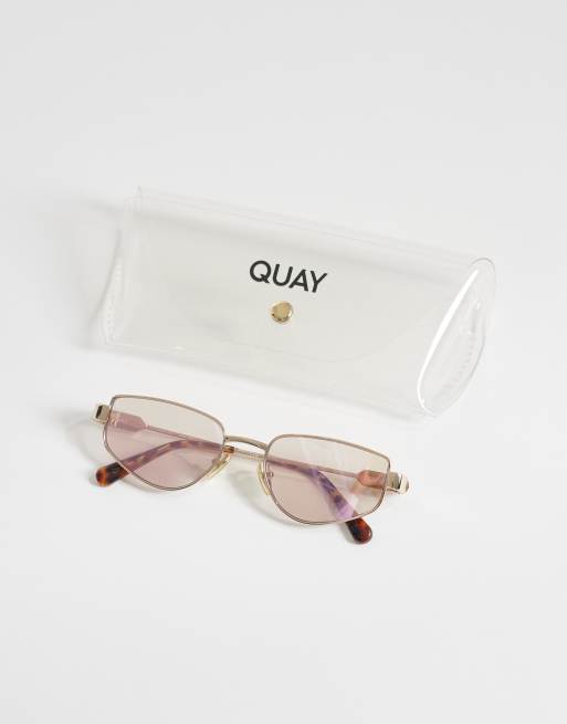 Quay – Hit Single – Guldfärgade, geometriska solglasögon i metall med rosa glas , 3 av 3